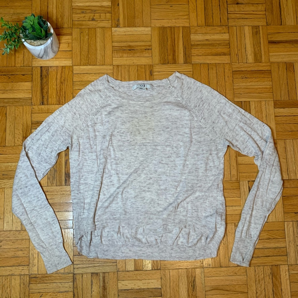 Forever 21 Heather Oatmeal Grey Cream Crewneck Vintage Sweater Essential